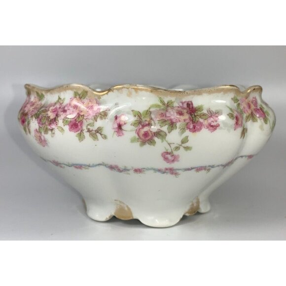 Limoges 4.5" Serving Bowl Gold Trim with Pink Roses Haviland Limoges France - Picture 3 of 9